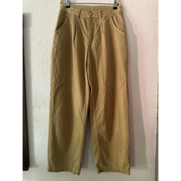 Free People Pants Women 4 Beige Khaki Chino Wide Leg High Rise Trousers Pleated - Picture 2 of 14